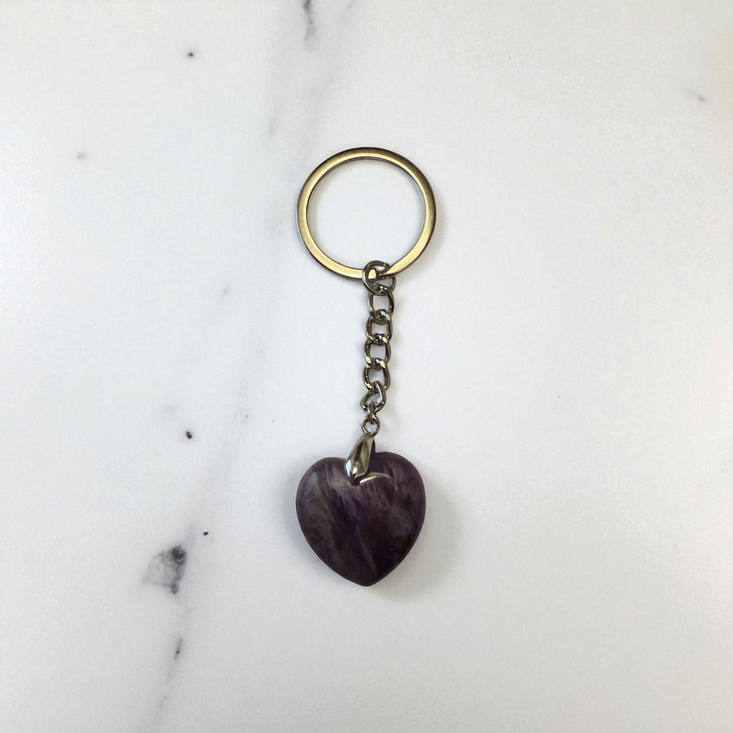 Amethyst Puffed Heart Keychain