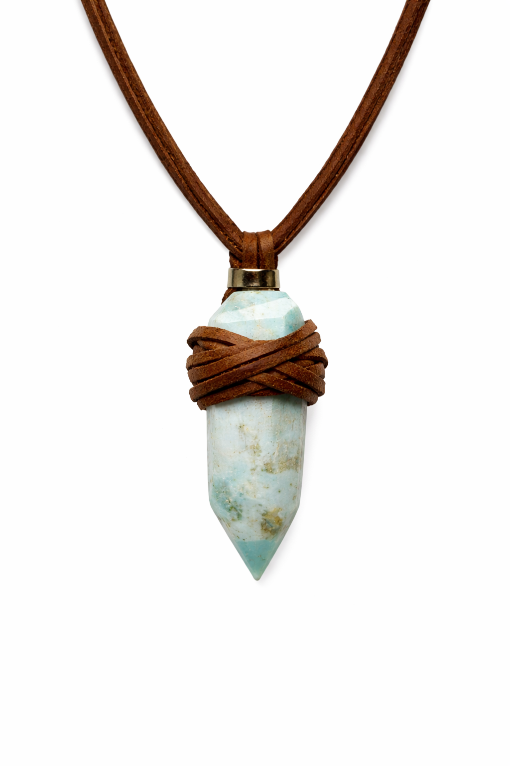 Turquoise Crystal Point Necklace – Inca-Wrapped - Adjustable Leather