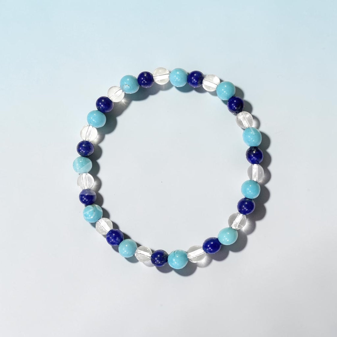 Turquoise, Lapis Lazuli, Crystal Quartz bracelet (6-6.5 MM) 7.15-7.25″