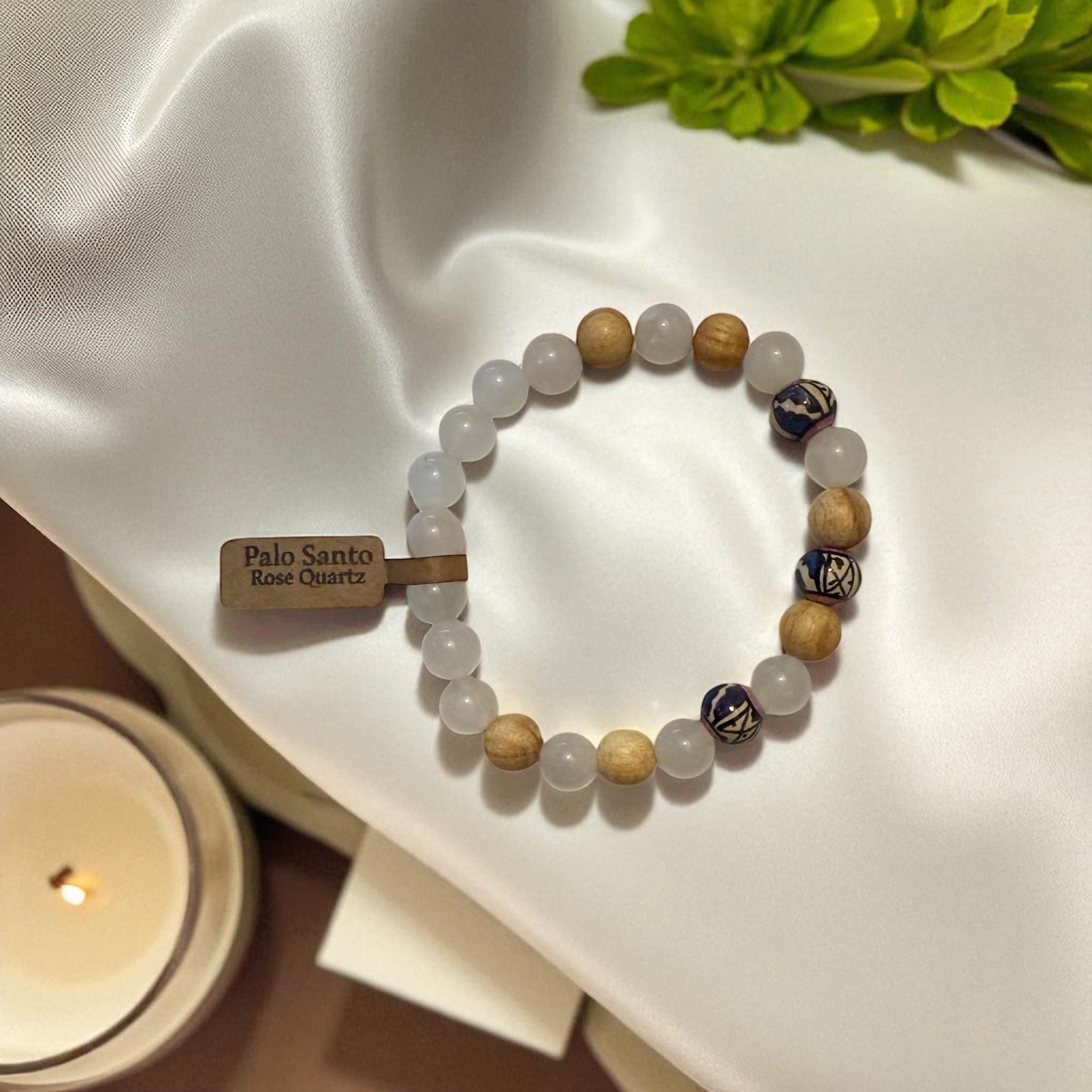 Palo Santo & Rose Quartz Bracelet (8–8.5 mm)