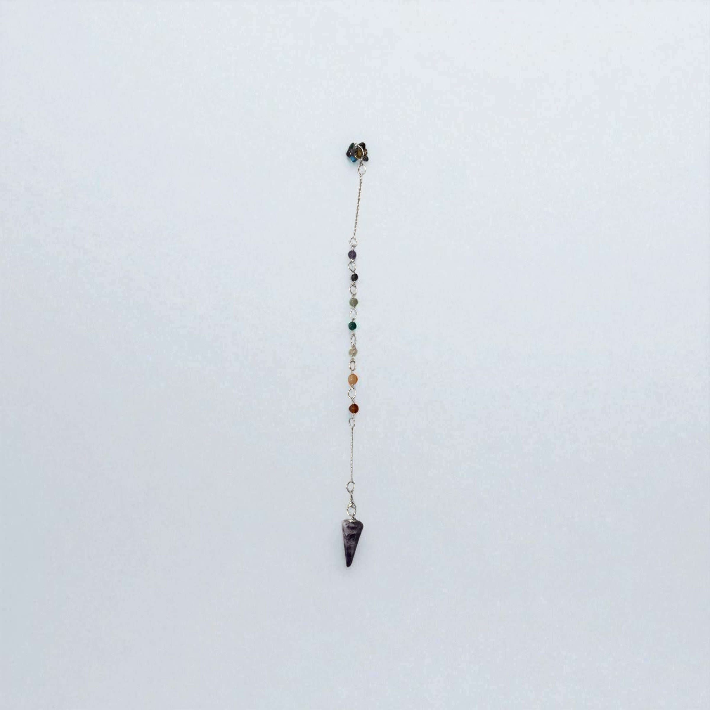 💜 Hexagonal Lepidolite Pendulum with Chakra Chain – 10.5″ to 11.5″L