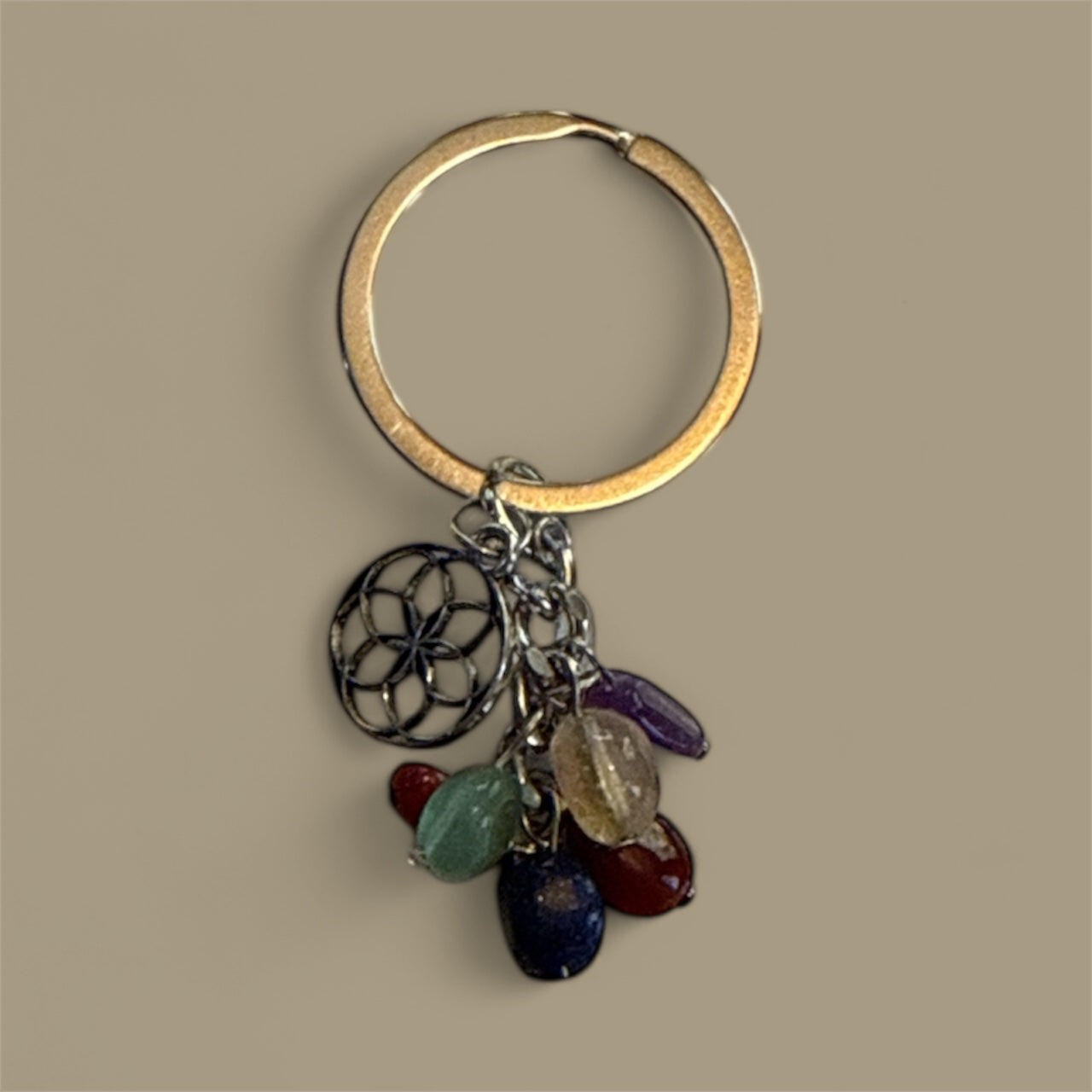 🌈 Chakra Nuggets Keychain with Flower of Life (2.5–2.75″L