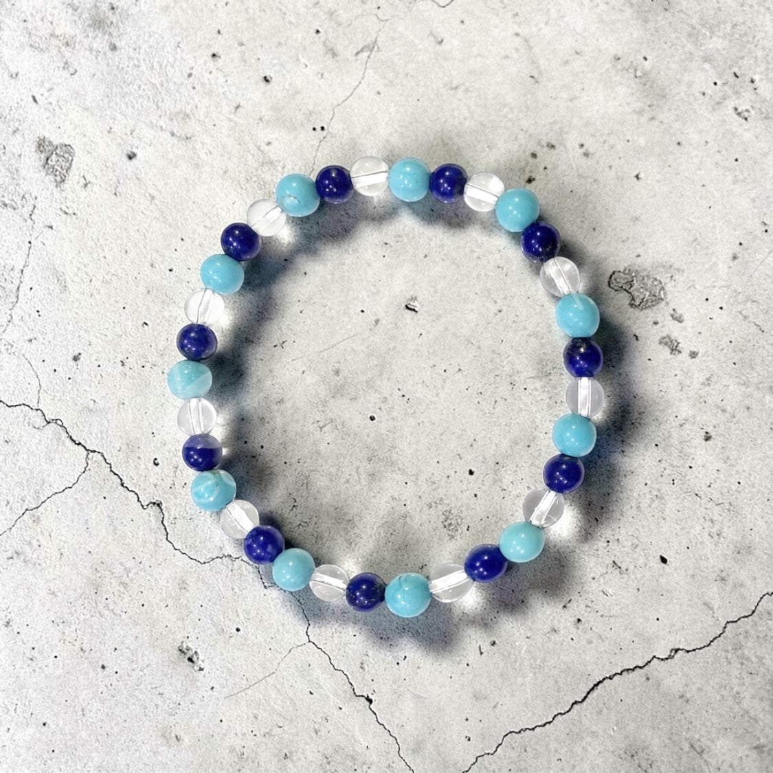 Turquoise, Lapis Lazuli, Crystal Quartz bracelet (6-6.5 MM) 7.15-7.25″