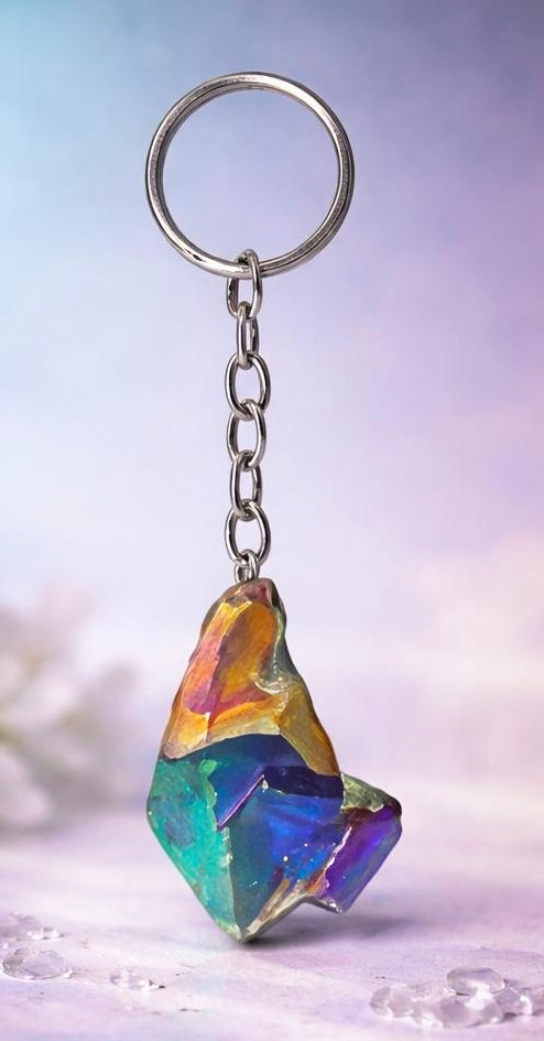 Rainbow Titanium Amethyst Crystal Keychain