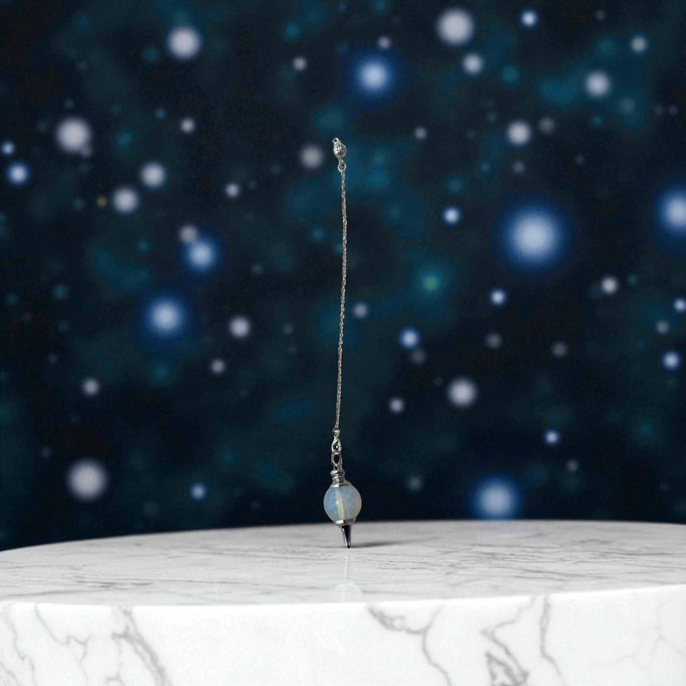 🌙 Opalite Ball Pendulum – 9″L with Plain Chain