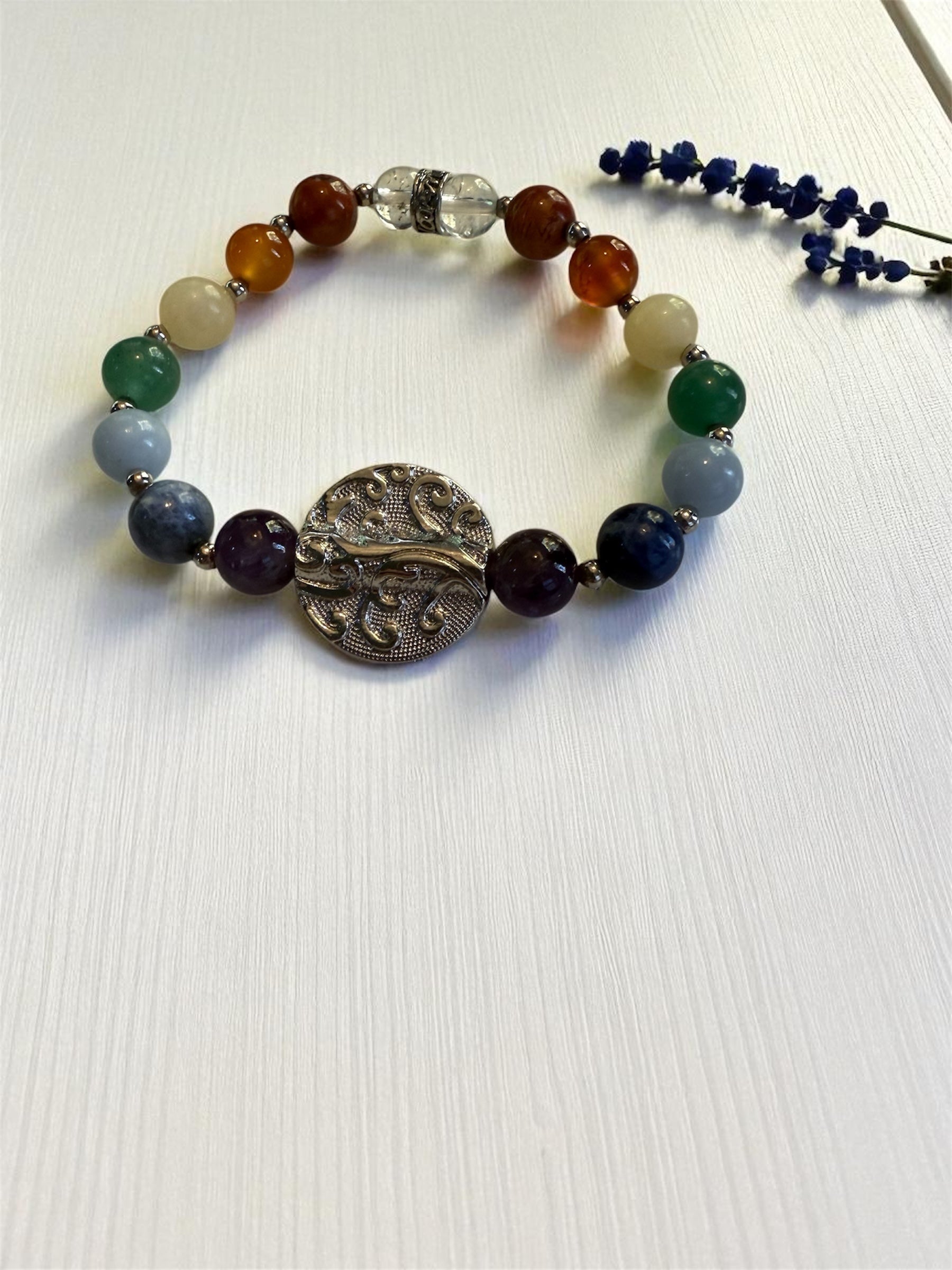 Chakra bracelet w/ tree of life (8-8.5 MM) 7.15-7.25″